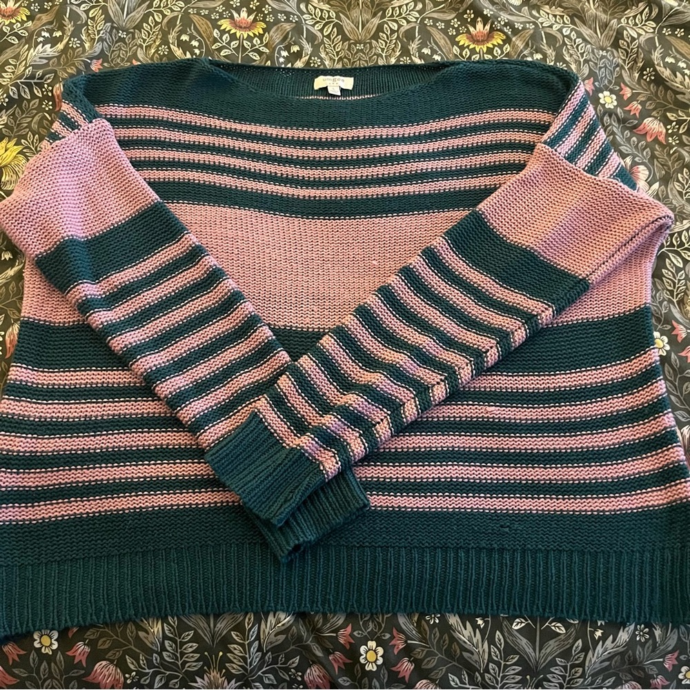 Umgee Pink and Teal Striped Sweater